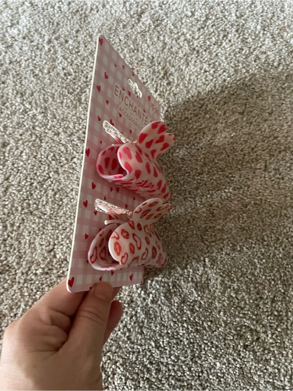 Kids Pink Heart & Lip Print Hair Claw Clip Set